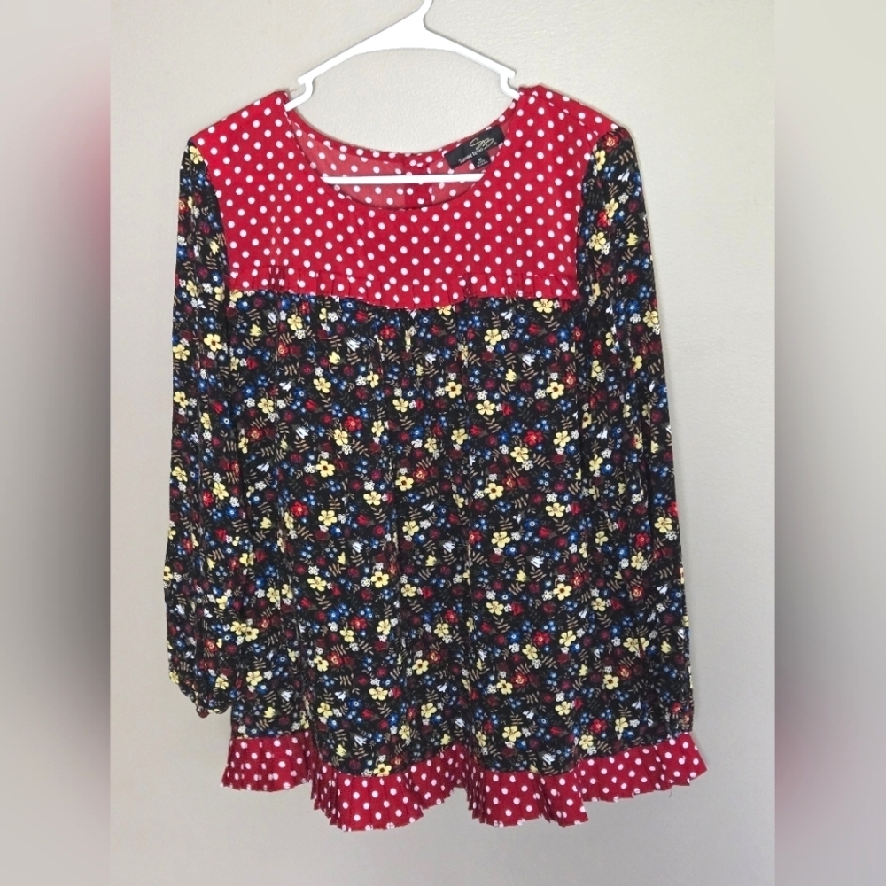 Women's Suzanne Betro Oversize Boho Peasant Floral Blouse, Size Medium